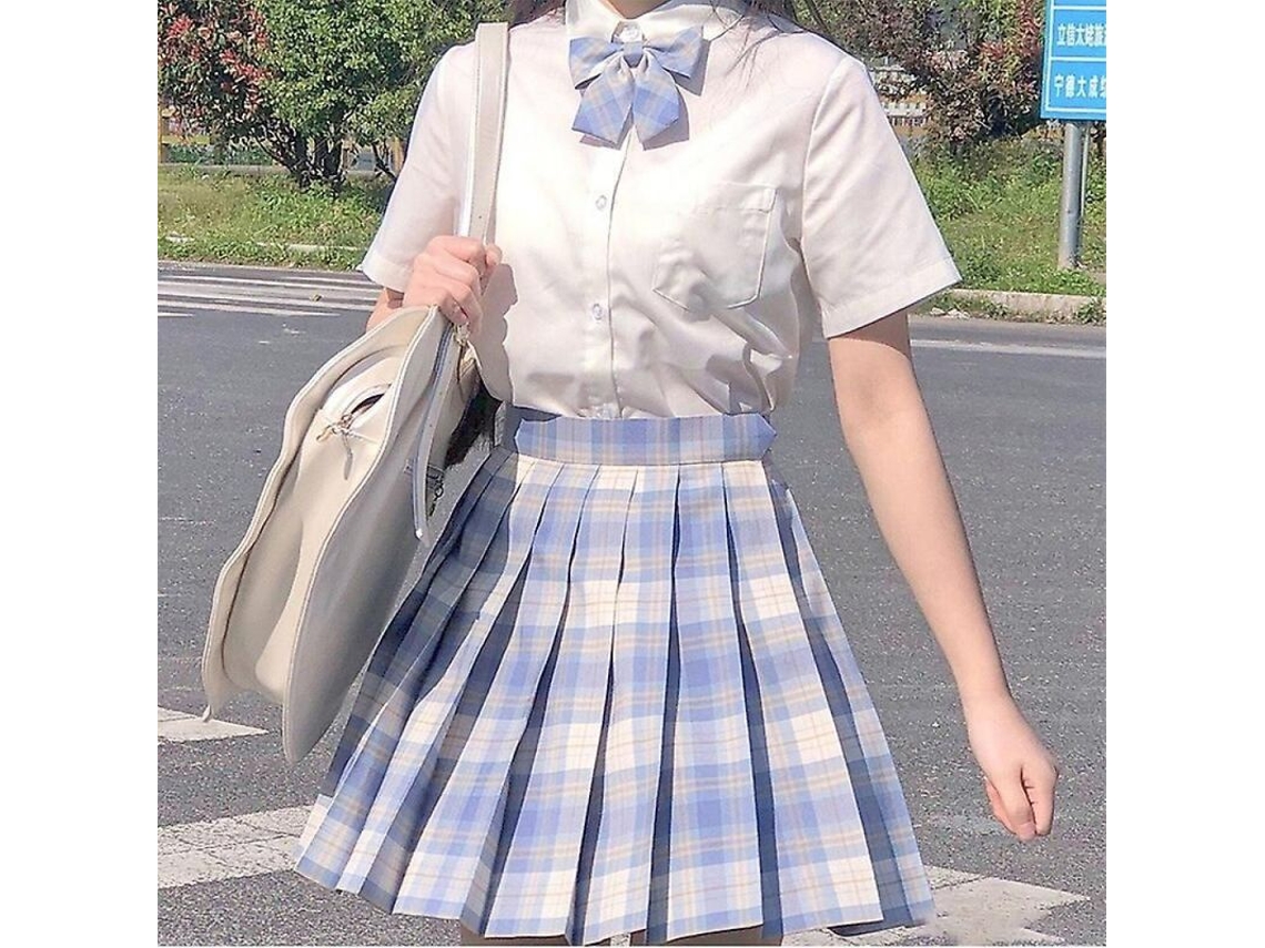 Uniforme escolar japonés Rebe-Plissada para mujer, cintura alta, corte A, estampado de lona Nowcos L Ice Cream