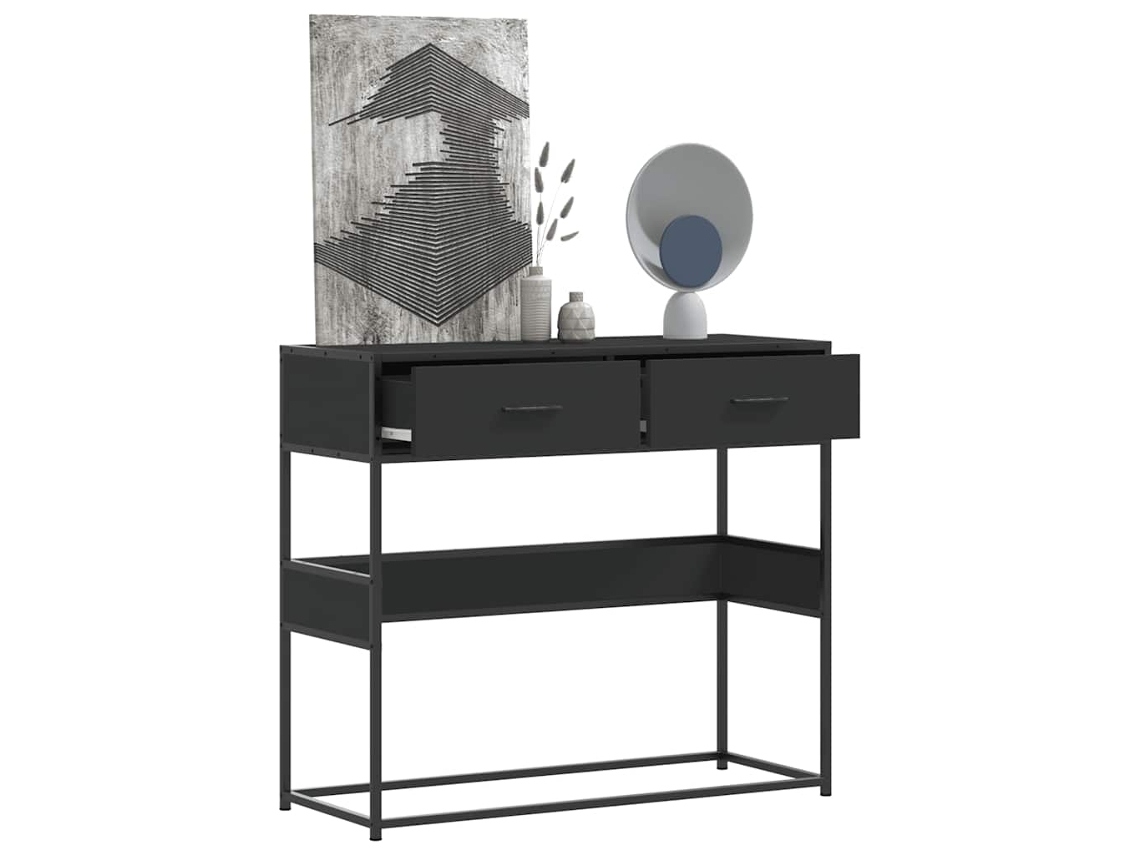 Mesa Consola De Madera Contrachapada Negro 90x35x80 Cm