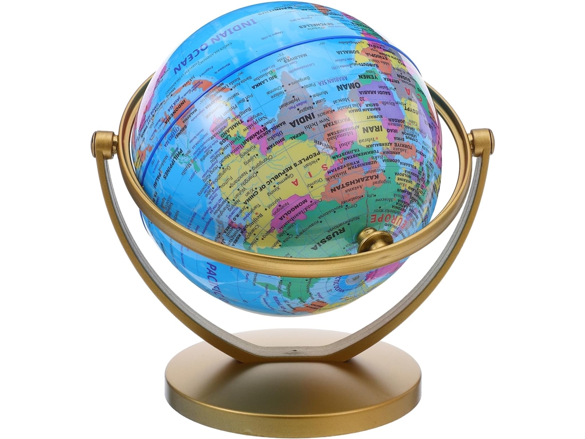 Globo Terráqueo Giratorio De 20 Cm Con Base Dorada Y Mapa Hd Resistente Al Agua.