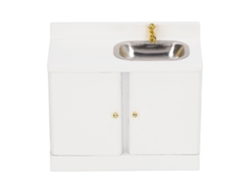 Mueble Miniatura A Escala 1:12 Con Lavabo Para El Baño De Una Casa De Muñecas De Madera.