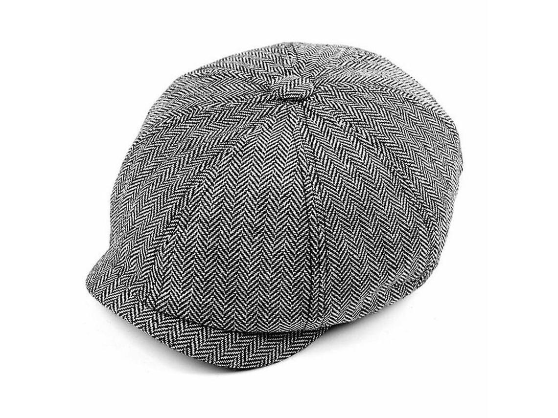 Boina Plana Para Hombre Con Estampado De Espiga Y Cuadros, Confeccionada En Mezcla De Algodón.