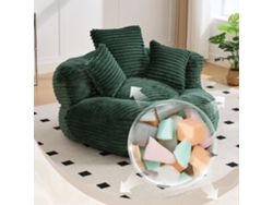 Sillón Puff Individual - Asiento Cómodo Con Respaldo Alto Y 3 Cojines - Verde Esmeralda