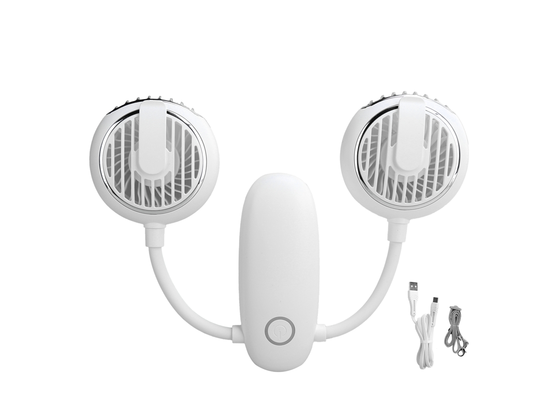Mini ventilador multifuncional plegable de doble cabezal con USB para exteriores, con función de carga y soporte lumbar.