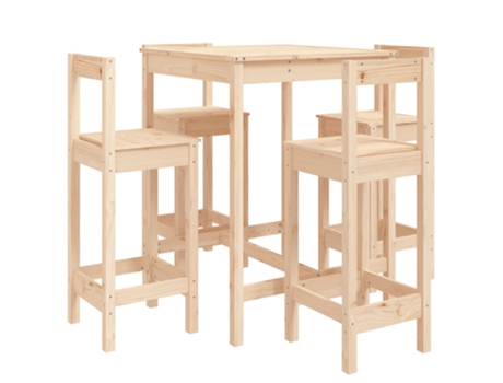 Conjunto 5 de mesa y taburetes altos jardín VIDAXL madera maciza pino