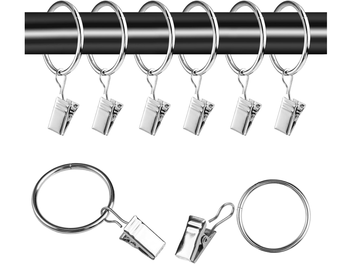 Juego de 40 anillas para cortina con clips, anillas metálicas de acero inoxidable de 32 mm, anillas Vayotoy
