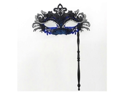 Máscara De Media Cara Cola De Fénix Con Mango Desmontable Brillo Purpura Para Fiesta De Máscaras Y Carnaval Negro Y Azul Ty