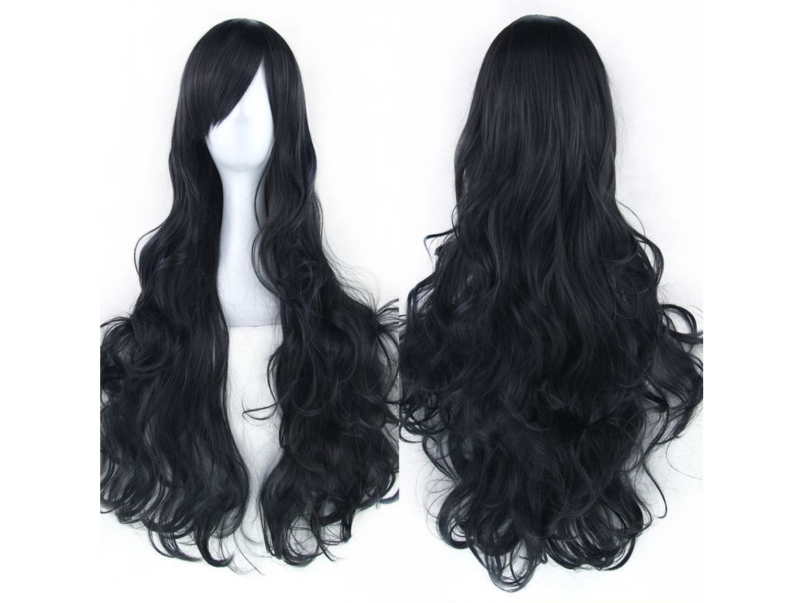Pelucas Largas Negras Encantadoras Para Mujer, Cabello Rubio Rizado, Estilo Cosplay, Fiesta De Halloween, Anime.