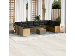 Conjunto de sofá de jardín de 11 piezas con cojines, ratán gris, DKD Home Decor