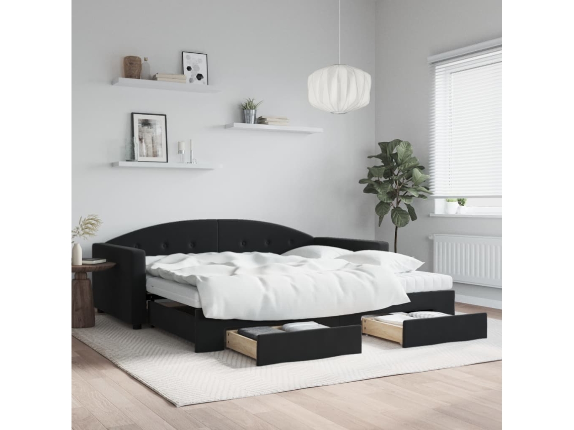 Sofá Cama Nido Con Cajones Terciopelo Negro 100x200 Cm