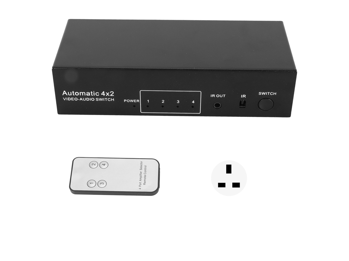 Comutador De Som 4 Entradas 2 Saídas Rca Stereo Para Home Theater E Videoconferências Plug Uk 100‑240v