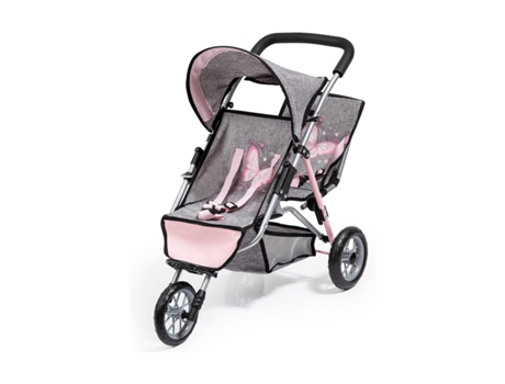 Accesorios REIG Carrito Muñecas Jogger Gris Ruedas Rosa X 3 Gemelar (Edad Mínima Recomendada: 3 años)
