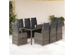 Conjunto de bistró de jardín de 9 piezas con cojines de mimbre gris de DKD Home Decor