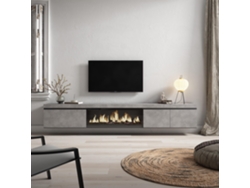 Mueble TV, Televisión, 288x45x35 cm, Para TV gran formato, Chimenea eléctrica XXL, Colgado, Suspendido, Cemento SKRAUT HOME