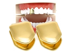 2 Parrillas De Oro De 14k, Protector Dental Sencillo, Parrillas De Oro Para Dientes, Ajustables, Para Fiestas Y Halloween.