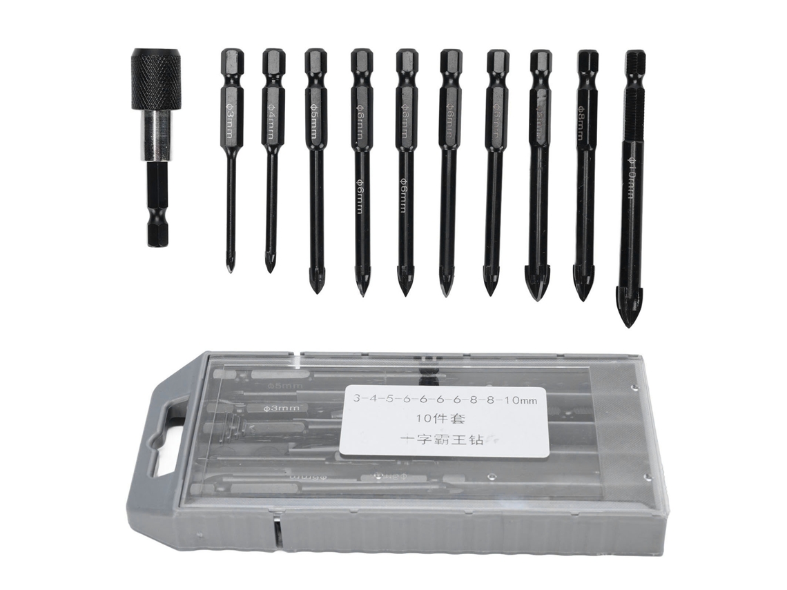 Juego De 10 Brocas De Acero Inoxidable De Cuatro Filos Para Azulejos, Vidrio, Hormigón, Madera Y Mármol.