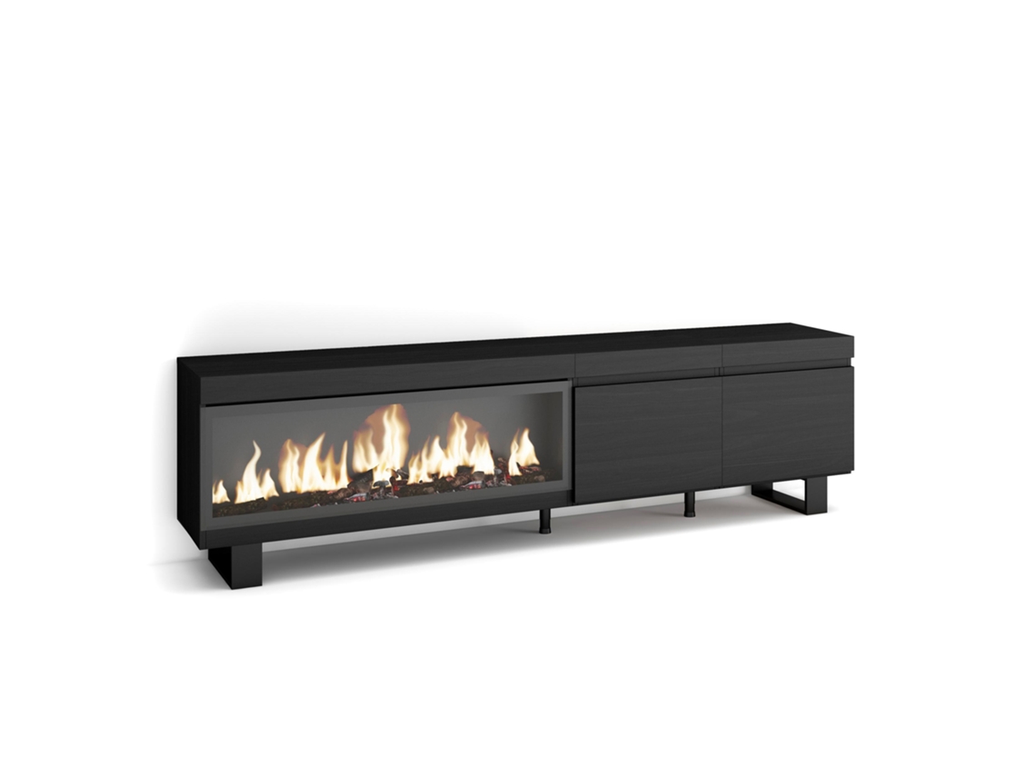 Mueble TV, Televisión, 210, Para TV hasta 80, Chimenea eléctrica XXL, Diseño industrial, Negro SKRAUT HOME