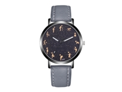 Reloj De Pareja De Cuero De Moda Con Esfera Redonda Y Movimiento De Cuarzo (gris)