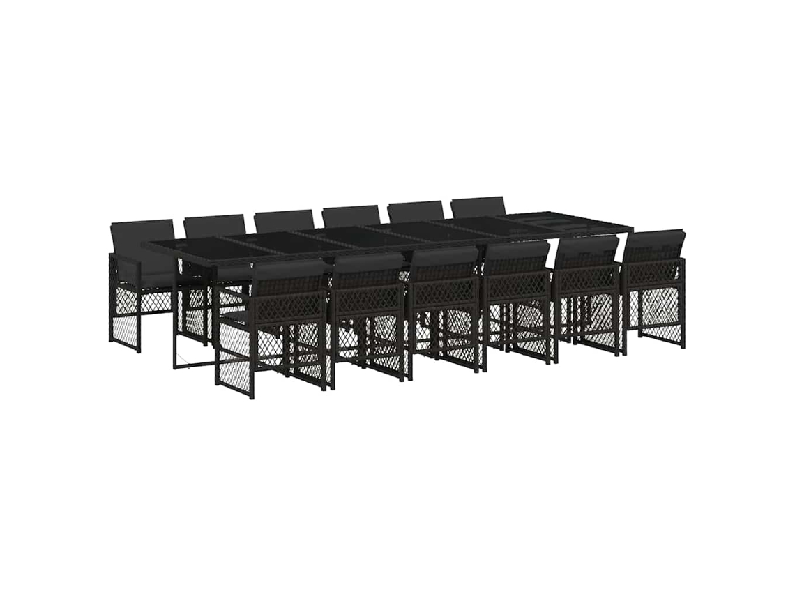 Juego de 13 piezas de comedor de jardín con cojines de mimbre, color negro, EXCLUSIVA DE LA CASA