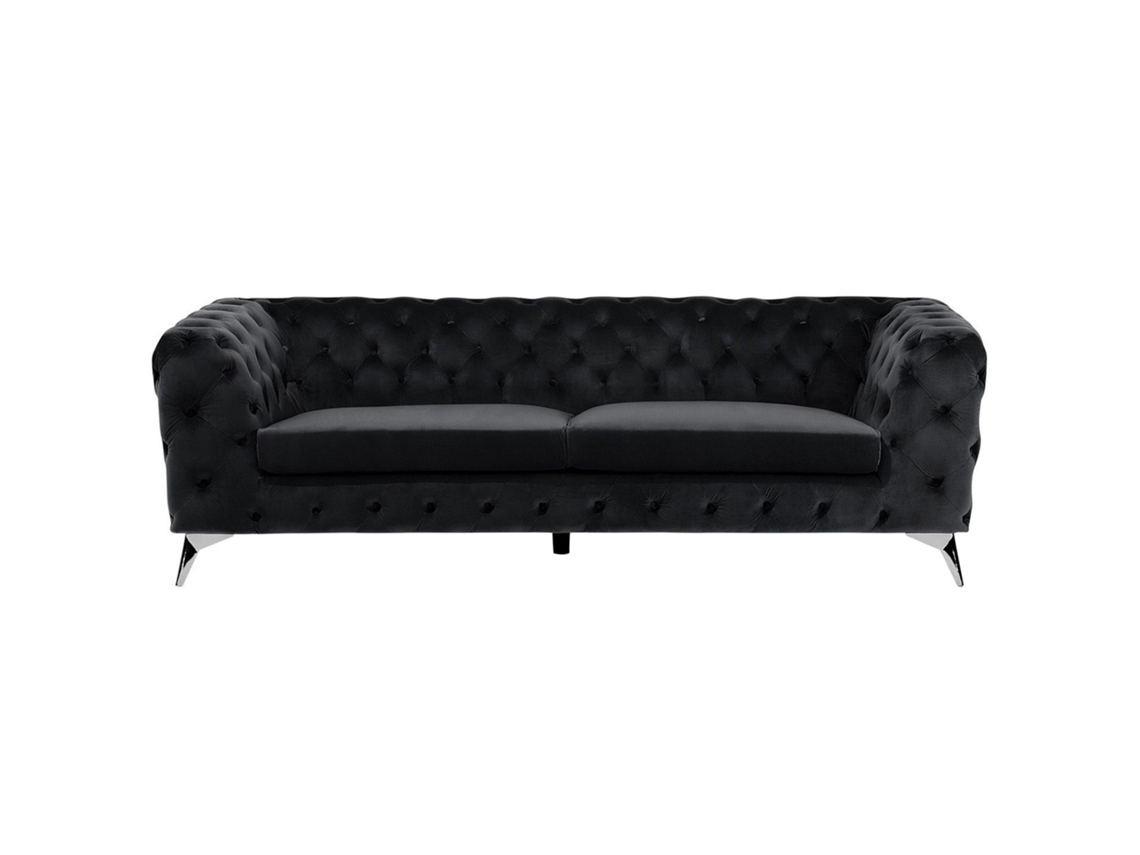 Sofá de 3 plazas BELIANI Sotra de Terciopelo Negro 224x85x70