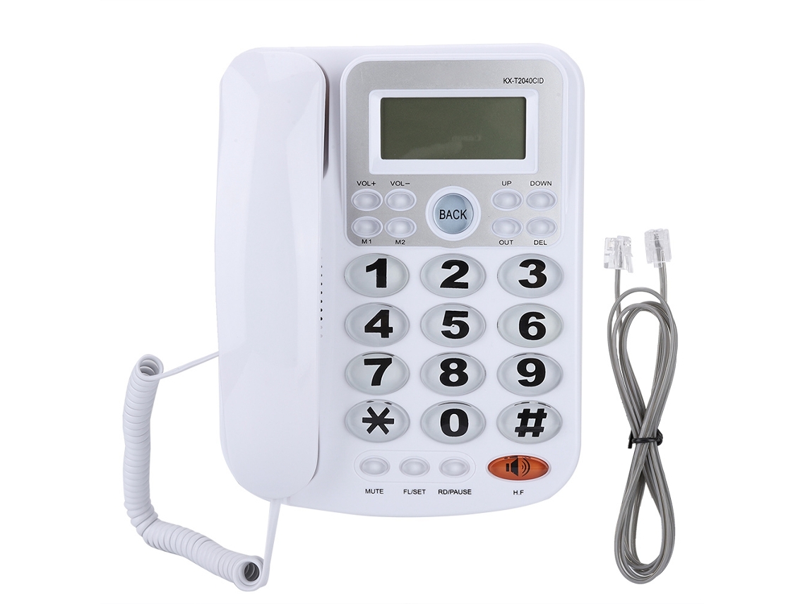 Teléfono Fijo Con Identificador De Llamadas, Altavoz Y Calculadora Para El Hogar Y La Oficina (blanco)