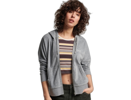 Sudadera con Capucha Vintage de Mujer SUPERDRY Cremallera Orgánico Logo Algodón Orgánico Gris (XS)