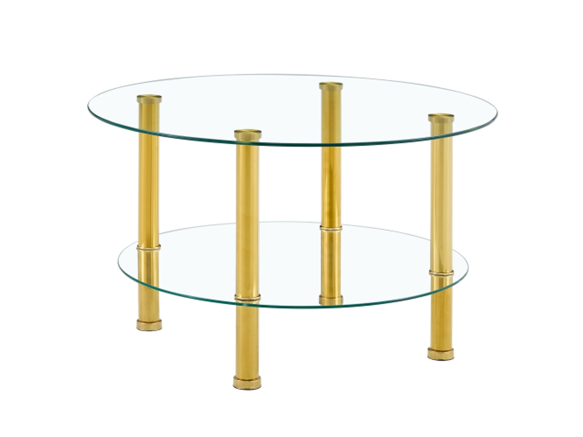 Mesa de centro de lujo de cristal de dos niveles con patas doradas - Ziwei Store