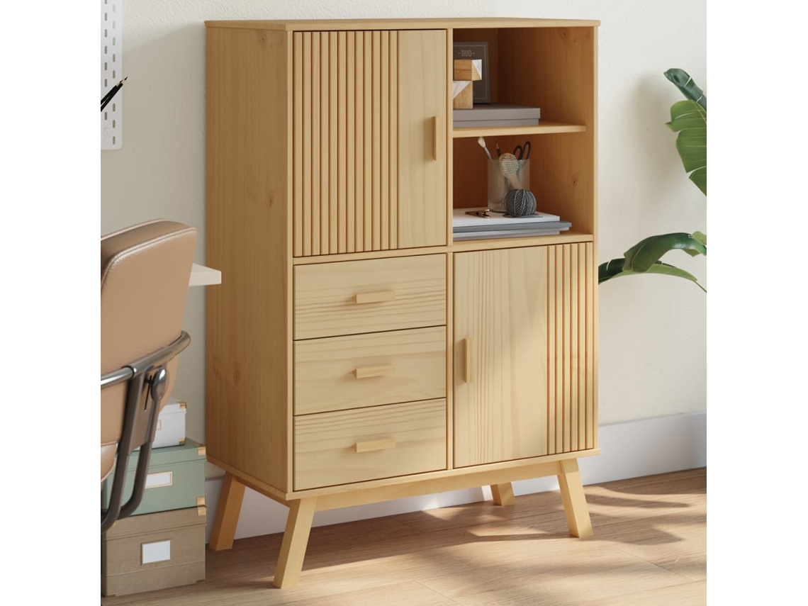 Aparador Olden Madera Maciza De Pino Marrón 85x43x125 Cm