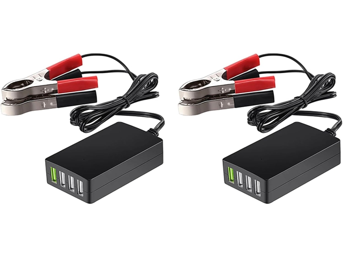 2 Cargadores Portátiles De Cc Con Pinza Para Batería, Cargador Usb De 4 Puertos De 12 V 24 A A 5 A, Adaptador Multipuerto