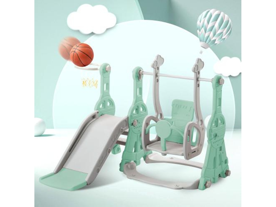 Escorrega Infantil Con Baloiço Multicolor, 4 En 1 Con Soporte De Baloncesto, Escorrega De Jardín Para Uso Interior Y Exterior Meejee (140x118x102 Cm)