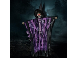Decoración animada de Halloween con ojos iluminados, accesorio de casa embrujada activado por sonido para estatua de jardín, bruja animada aterradora