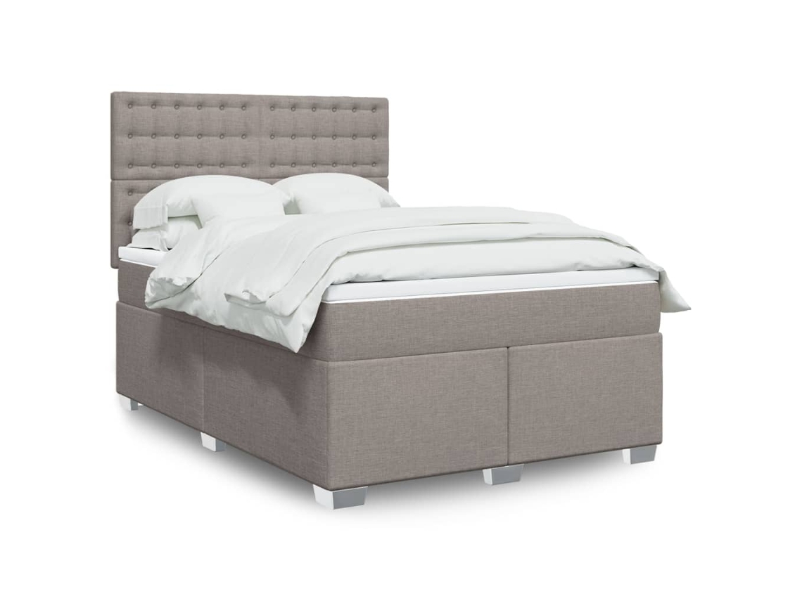 Cama Box Spring Con Colchón Tela Gris Taupe 160x200 Cm