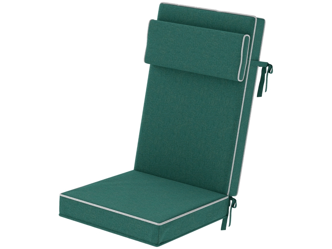 Cojín De Asiento 120 X 47 X 9,5 Cm, Repelente Al Agua, Con Lazos Y Reposacabezas, Protección Upf50+, Para Interior Y Exterior, Verde