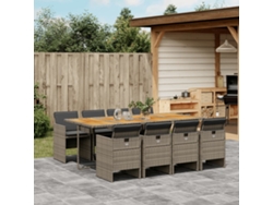 Conjunto de comedor de jardín DKD Home Decor de 9 piezas con cojines, ratán gris