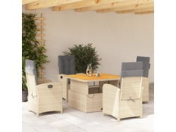 Juego de comedor de jardín de 5 piezas con cojines, mimbre sintético beige, Dkd Home Decor