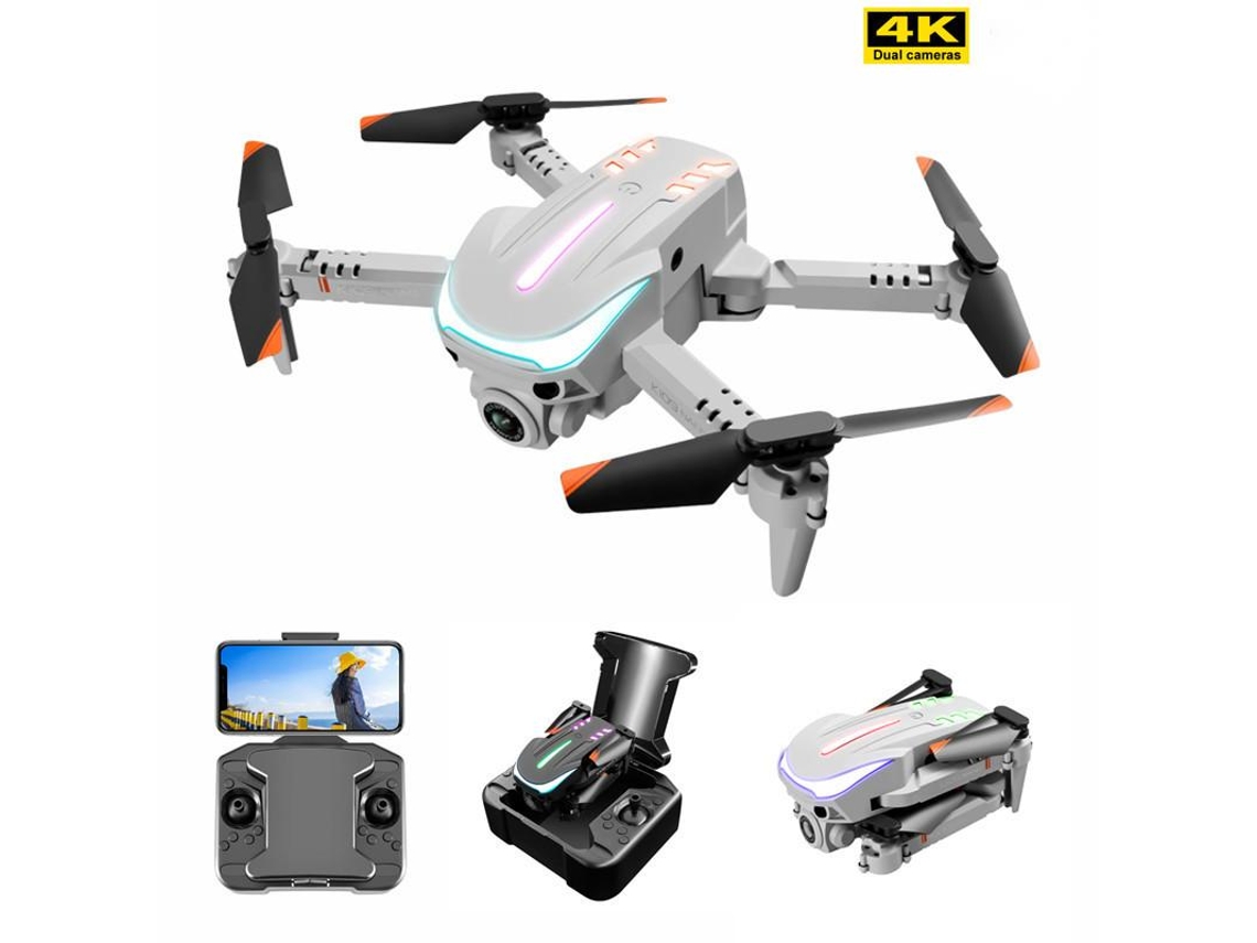 Mini dron plegable K109 con luz de respiración colorida de una sola cámara 4K (2 baterías - Duración de la batería: 12 min - Gris) YIZHOOD