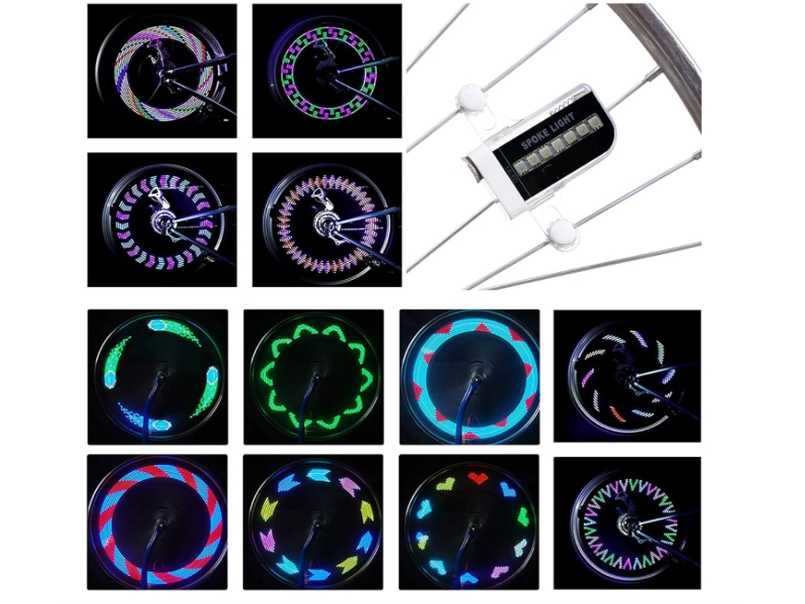 Luz LED para rueda de bicicleta, luz de radios de seguridad impermeable A12, interruptor dual manual automático (negro) CHRONUS
