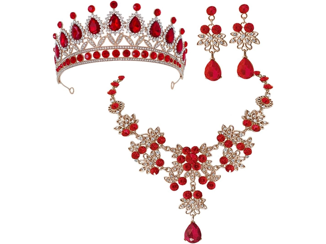 Conjunto De Joias Brilhantes Para Mulheres Com Colar E Brincos Pendentes.