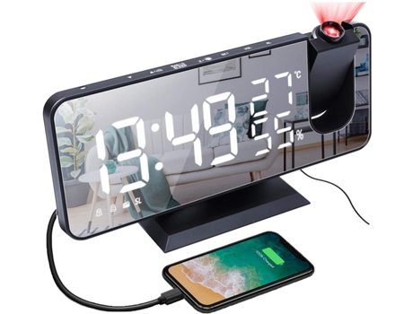 Radio con Proyección de Techo Co-Phénix Led Usb Reloj con Temperatura y Hora Negro Blanco
