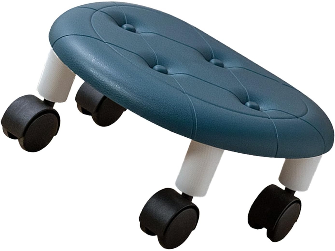 Taburete Bajo Con Ruedas De Cuero Sintético Para El Hogar, La Oficina,
