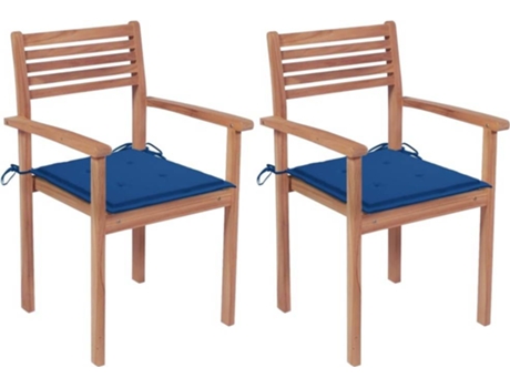 Conjunto 2 Silla de exterior VIDAXL Azul Teca (56x51x90 cm)