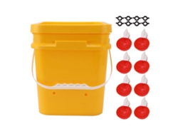 Dispensador automático de cubos de agua para gallinas con cubo de 12 L, tazón rojo grande y tornillos negros para aves silvestres y anseres.