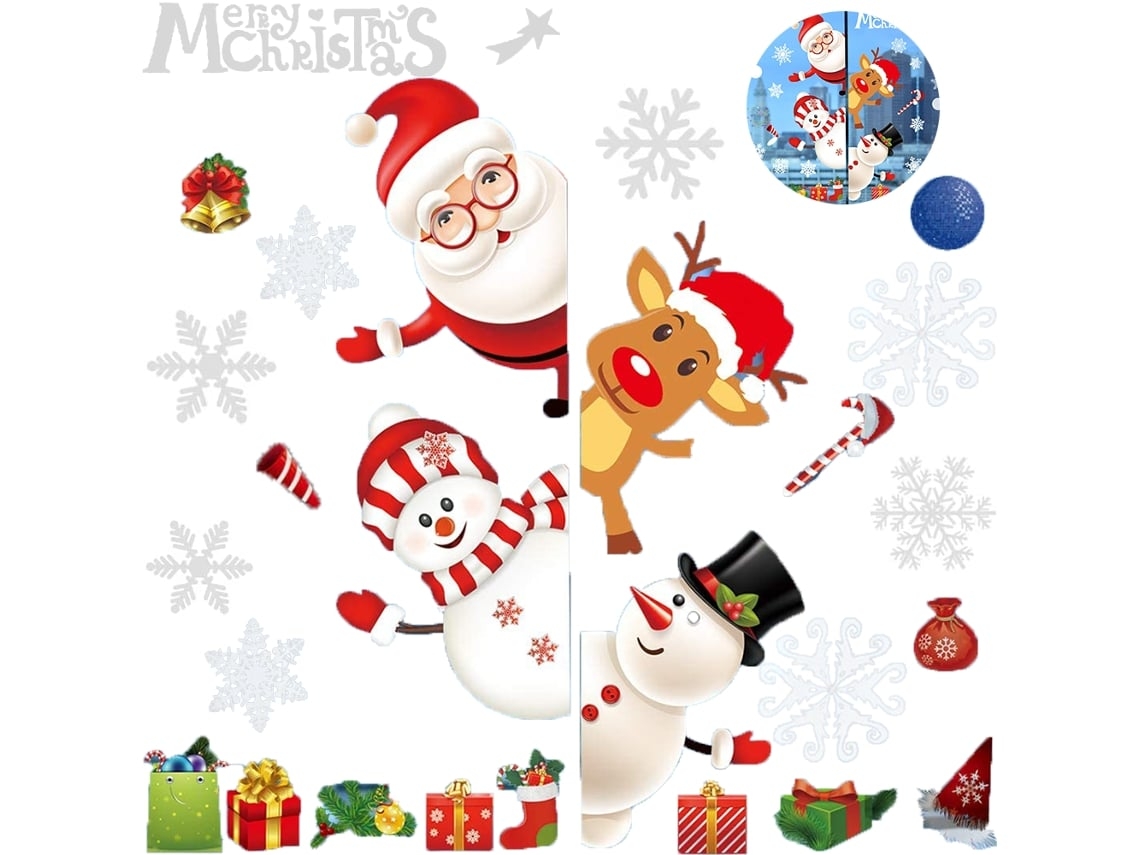 Pegatinas navideñas para ventanas con copos de nieve, Papá Noel y renos en un estilo festivo, ergonómicas, para uso diario STELASPLEN