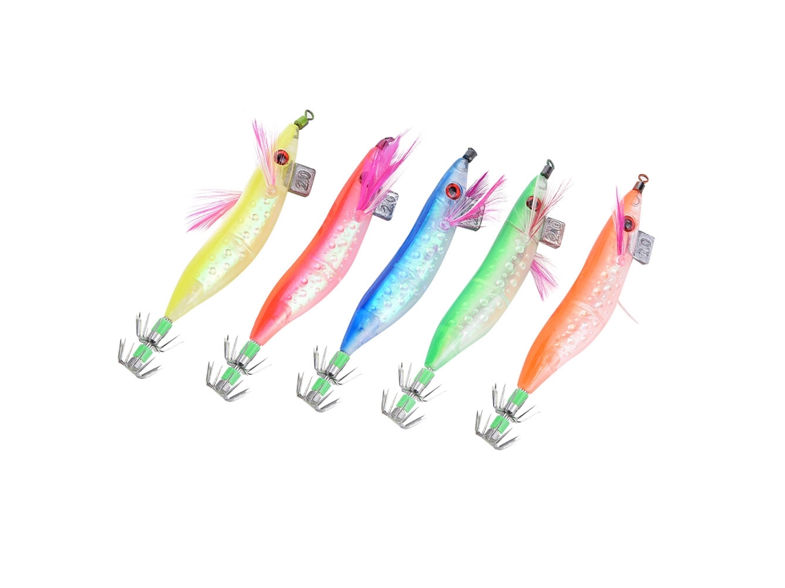 Señuelos Artificiales Luminosos Para Calamares Y Camarones, Jigs Con Anzuelos Afilados, 5 Unidades