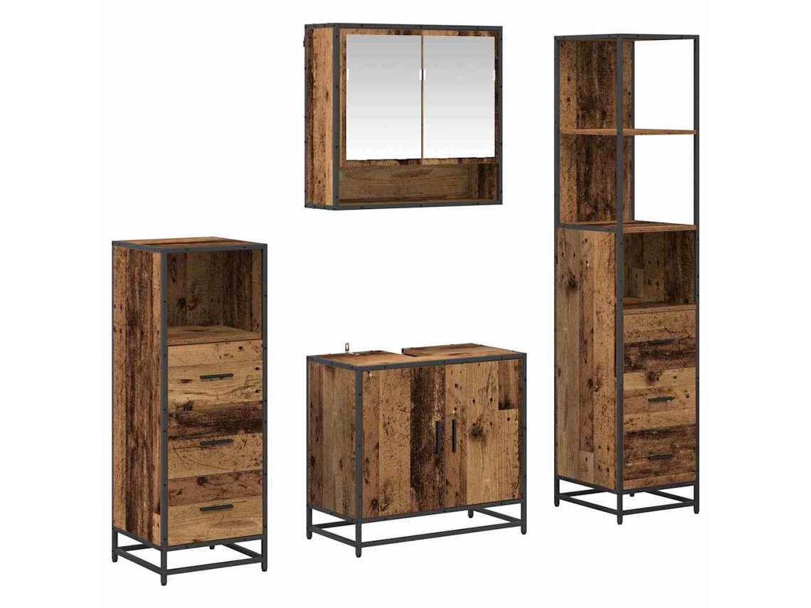Conjunto de muebles de baño con puerta, 4 piezas, madera antigua, MAISON EXCLUSIVE