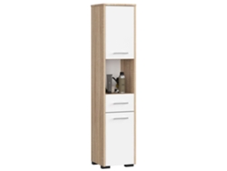 Columna De Baño Akord Fin Roble Sonoma 30 Cm 2 Puertas 1 Cajón Frente En Color Blanco 5 Estantes 30x30x140 Cm