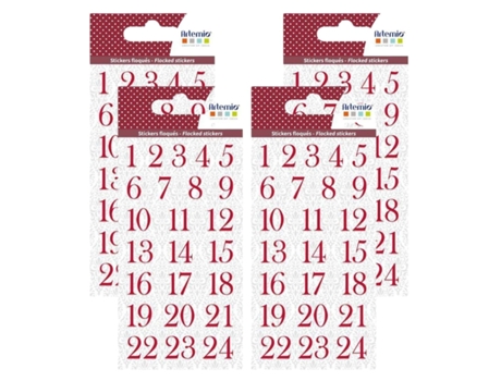 96 pegatinas rojas de números flocados para Calendario de Adviento - Barok ARTEMIO