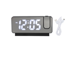 Reloj Despertador Proyección Recargable Usb Con Luz Blanca, Función Snooze, Brillo Ajustable Y Espejo Led, Carcasa Negra
