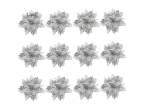 24 piezas de flores de Navidad, flores de Navidad artificiales, árbol de Navidad con purpurina, flores artificiales de Navidad, Navidad con purpuri...