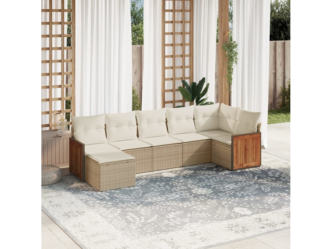 Conjunto de sofá de jardín de 7 piezas con cojines, mimbre sintético beige, Dkd Home Decor