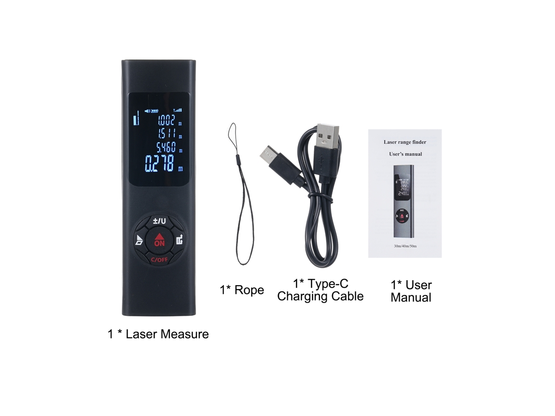 Medidor de distancia láser mini IP54 con pantalla LCD iluminada | Sin marca